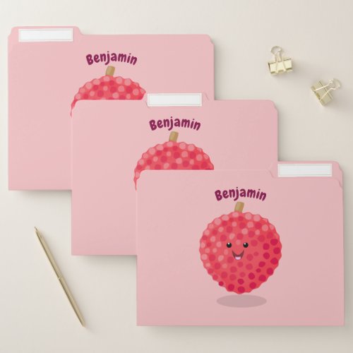 Cute pink lychee cartoon illustration file folder