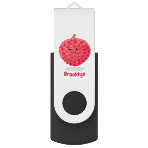 Cute pink lychee cartoon illustration flash drive