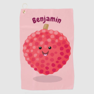 Cute pink lychee cartoon illustration golf towel