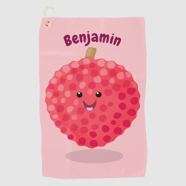 Cute pink lychee cartoon illustration  golf towel (Front)