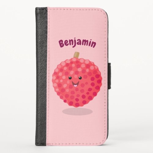 Cute pink lychee cartoon illustration iPhone x wallet case