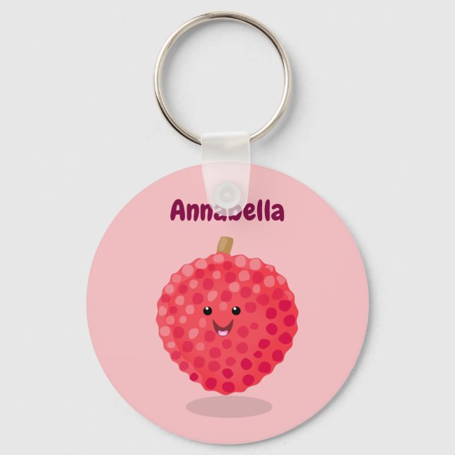 Cute pink lychee cartoon illustration keychain (Front)