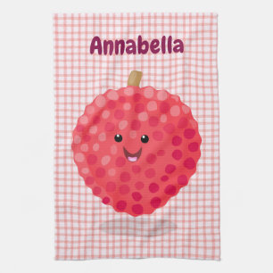 Cute pink lychee cartoon illustration kitchen towel