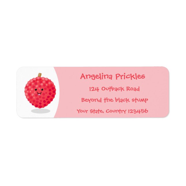Cute pink lychee cartoon illustration label (Front)