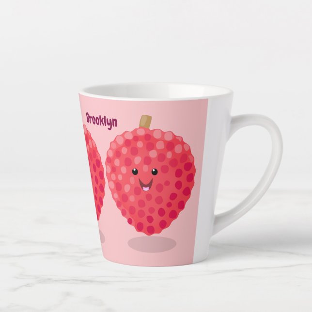 Cute pink lychee cartoon illustration latte mug (Right)