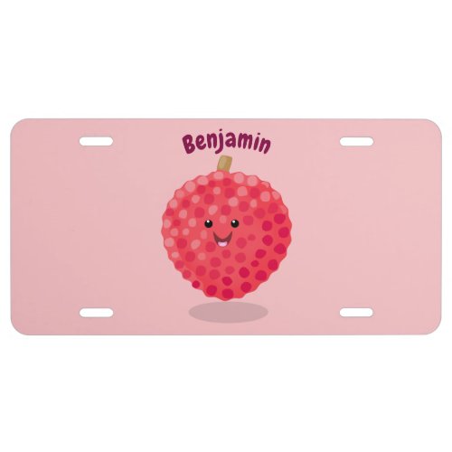Cute pink lychee cartoon illustration  license plate