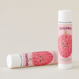 Cute pink lychee cartoon illustration lip balm