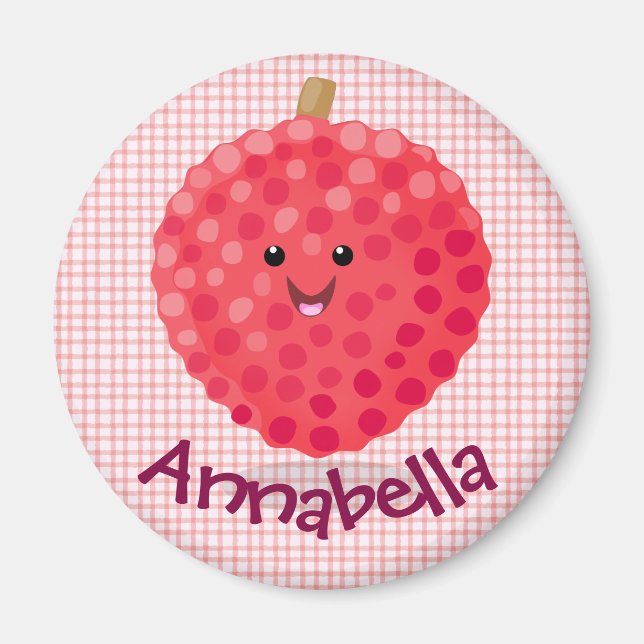 Cute pink lychee cartoon illustration magnet (Front)