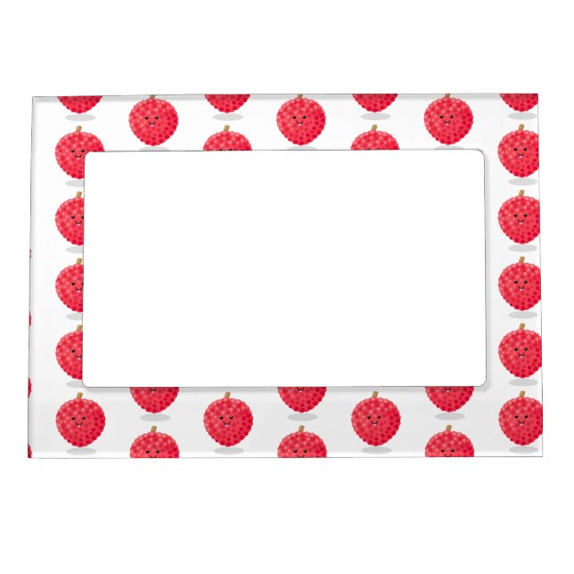 Cute pink lychee cartoon illustration magnetic frame (Front)
