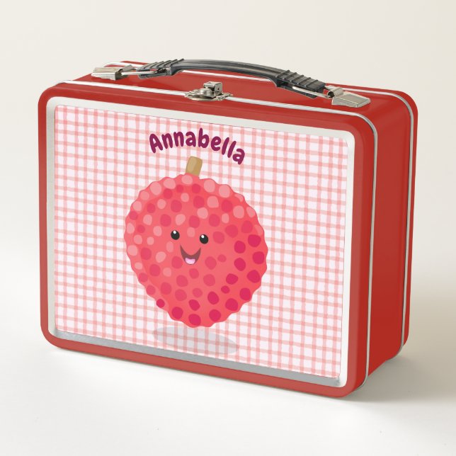 Cute pink lychee cartoon illustration metal lunch box (Front)