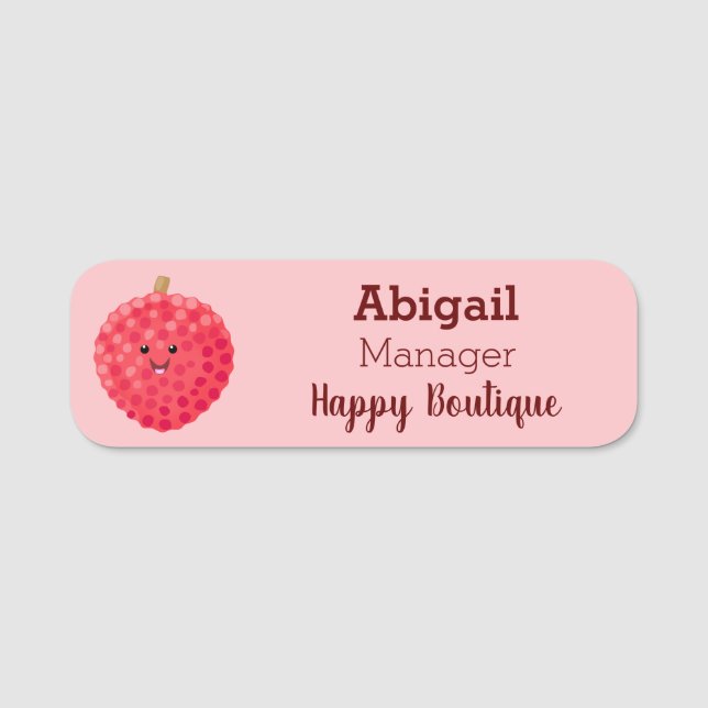 Cute pink lychee cartoon illustration  name tag (Front)