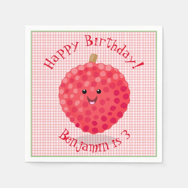Cute pink lychee cartoon illustration napkins (Front)