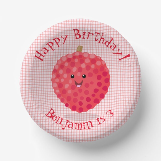 Cute pink lychee cartoon illustration paper bowls (Front)