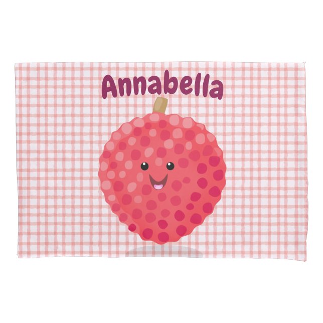 Cute pink lychee cartoon illustration pillow case (Front)