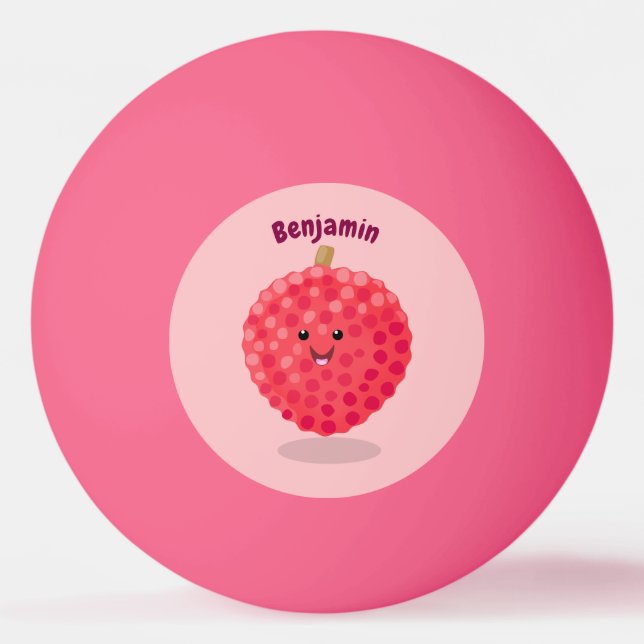 Cute pink lychee cartoon illustration ping pong ball (Front)