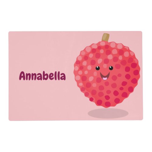 Cute pink lychee cartoon illustration placemat