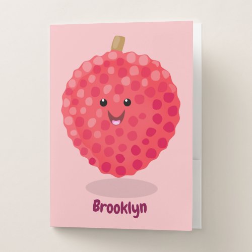 Cute pink lychee cartoon illustration pocket folder