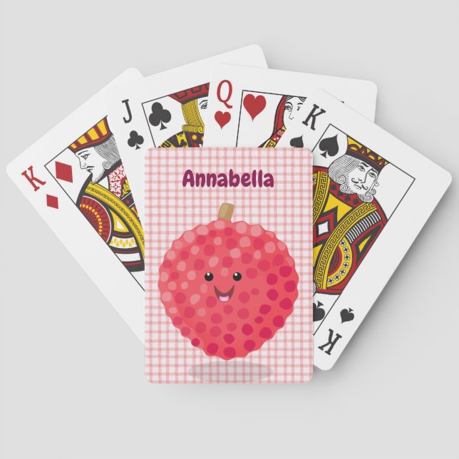 Cute pink lychee cartoon illustration poker cards (Back)