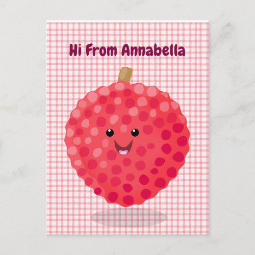 Cute pink lychee cartoon illustration postcard
