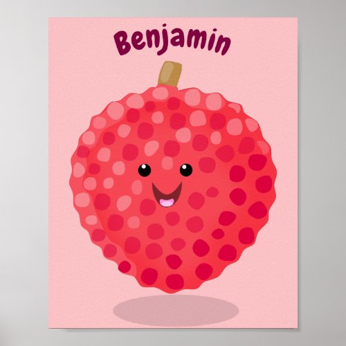 Cute pink lychee cartoon illustration poster