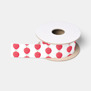 Cute pink lychee cartoon illustration satin ribbon