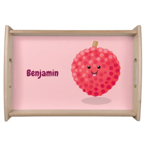 Cute pink lychee cartoon illustration serving tray