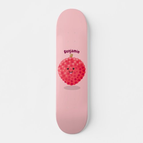 Cute pink lychee cartoon illustration skateboard