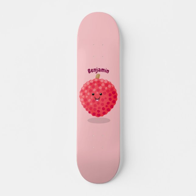 Cute pink lychee cartoon illustration skateboard (Front)