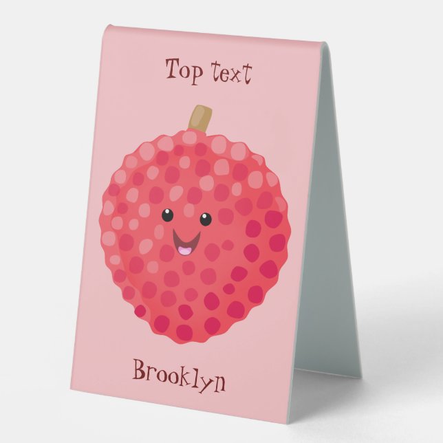 Cute pink lychee cartoon illustration table tent (Front)