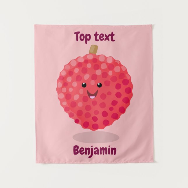 Cute pink lychee cartoon illustration  tapestry (Front)