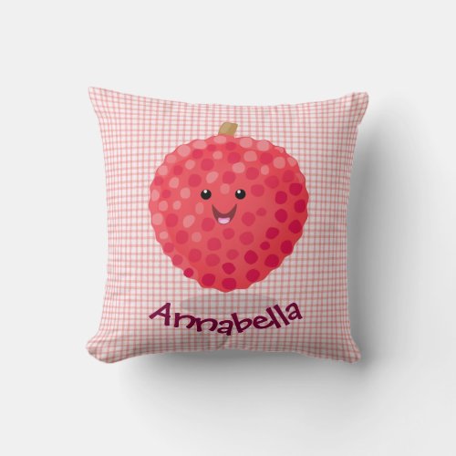 Cute pink lychee cartoon illustration throw pillow