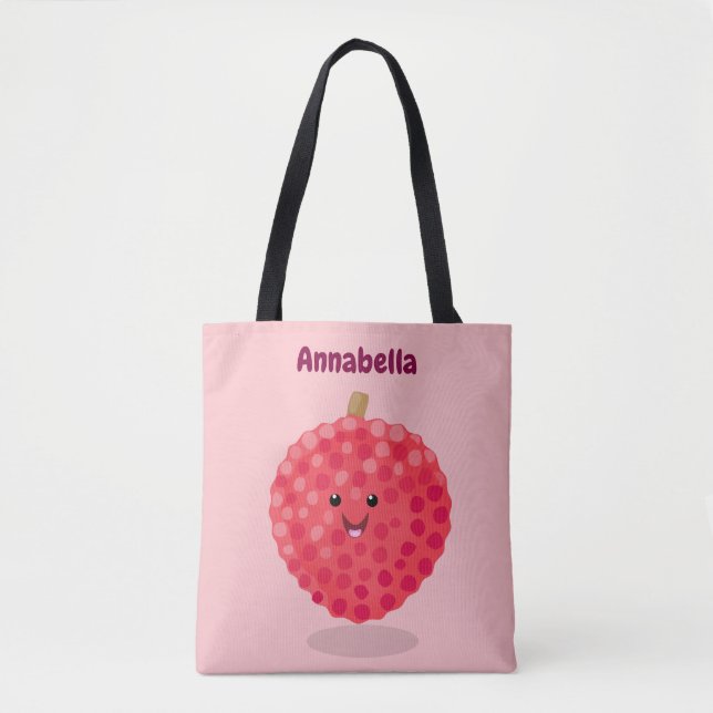 Cute pink lychee cartoon illustration tote bag (Front)