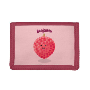 Cute pink lychee cartoon illustration trifold wallet