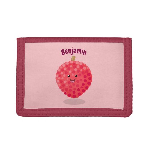 Cute pink lychee cartoon illustration trifold wallet