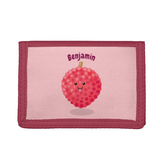 Cute pink lychee cartoon illustration trifold wallet (Front)