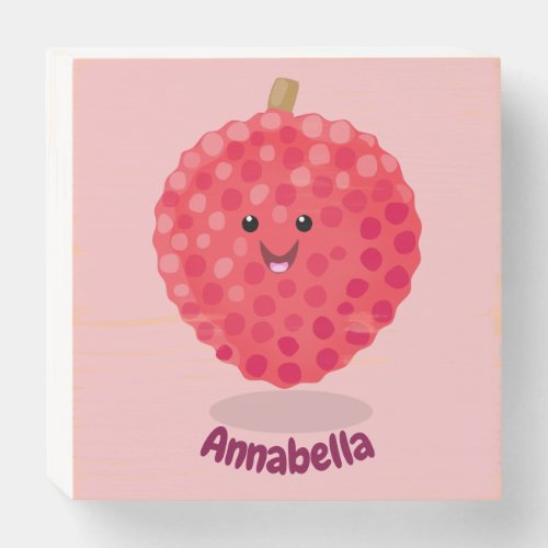 Cute pink lychee cartoon illustration wooden box sign