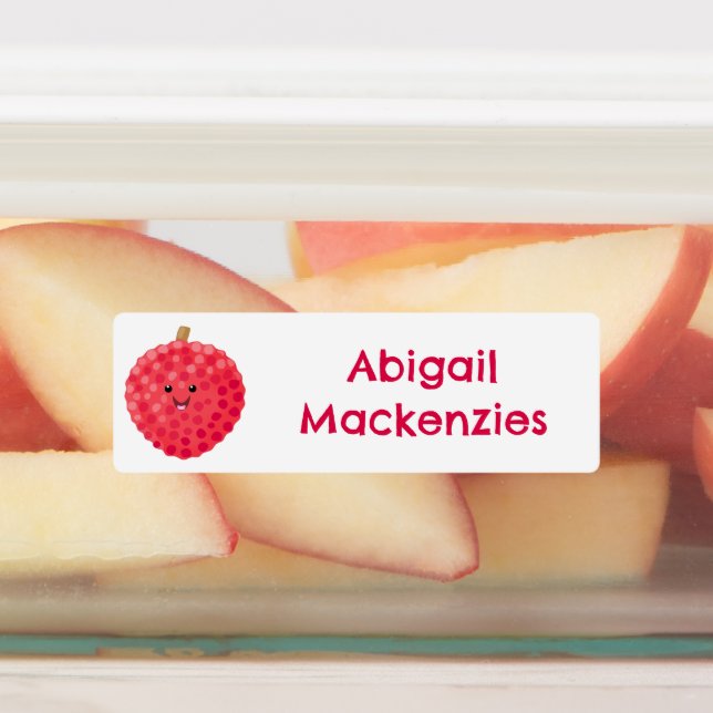 Cute pink lychee fruit cartoon personalized labels (Affixed)