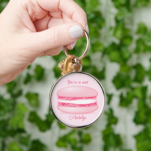 cute pink macaron so sweet girls name keychain