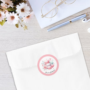 Cute Pink Macarons and Hearts Personalized Classic Round Sticker