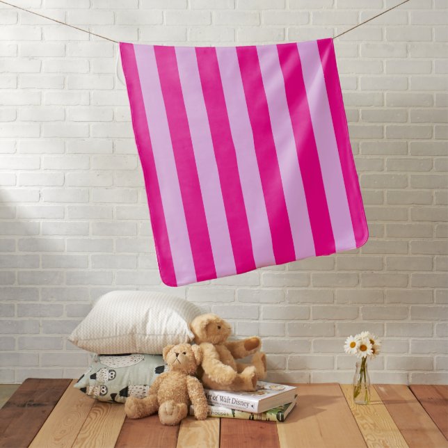 Cute Pink & Magenta Stripe Pattern Baby Blanket (In Situ)
