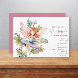 Cute pink magical fairy birthday invitation