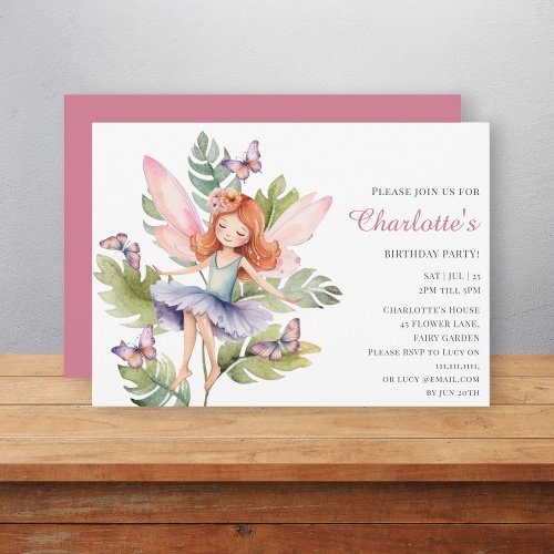 Cute pink magical fairy birthday  invitation