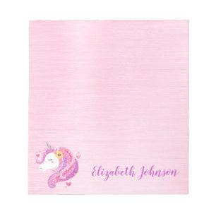 Cute Pink Magical Glitter Unicorn Face Notepad