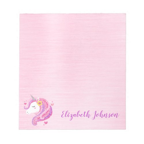 Cute Pink Magical Glitter Unicorn Face  Notepad