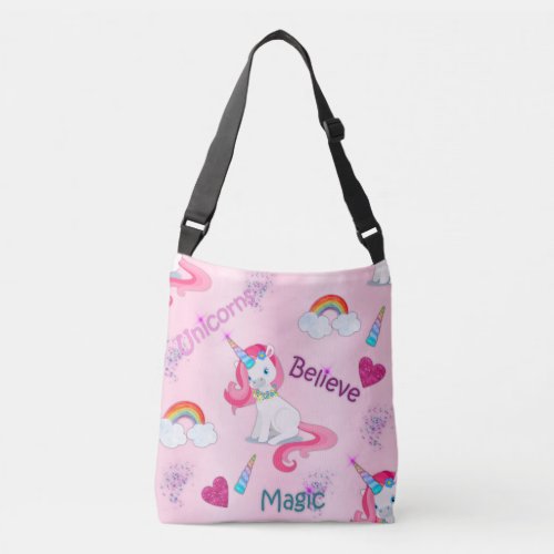 Cute Pink Magical Unicorn Crossbody Bag