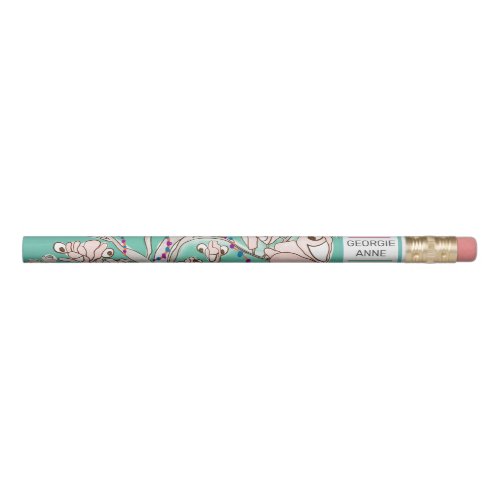 Cute Pink Magnolia Floral Tree Dots Girls Name Pencil
