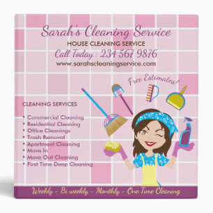 Cute Pink Maid Janitorial Lady House Cleaning 3 Ring Binder