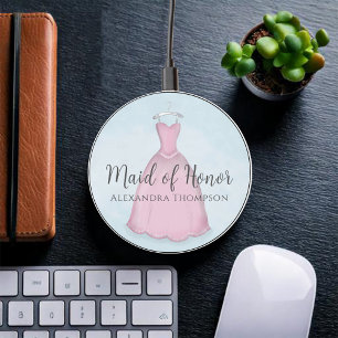 Cute Pink Maid of Honor Personalized  Wireless Charger