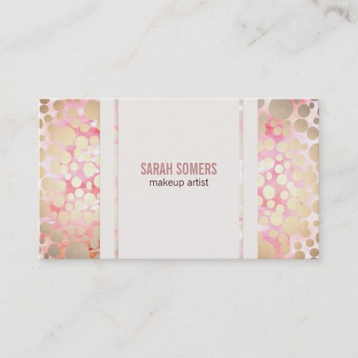 Customizable Makeup Artist Faux Gold Leaf Circle Pattern Pink Business Card