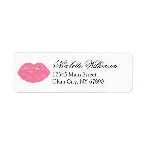 Cute Pink Makeup Lip Gloss Return Address Label